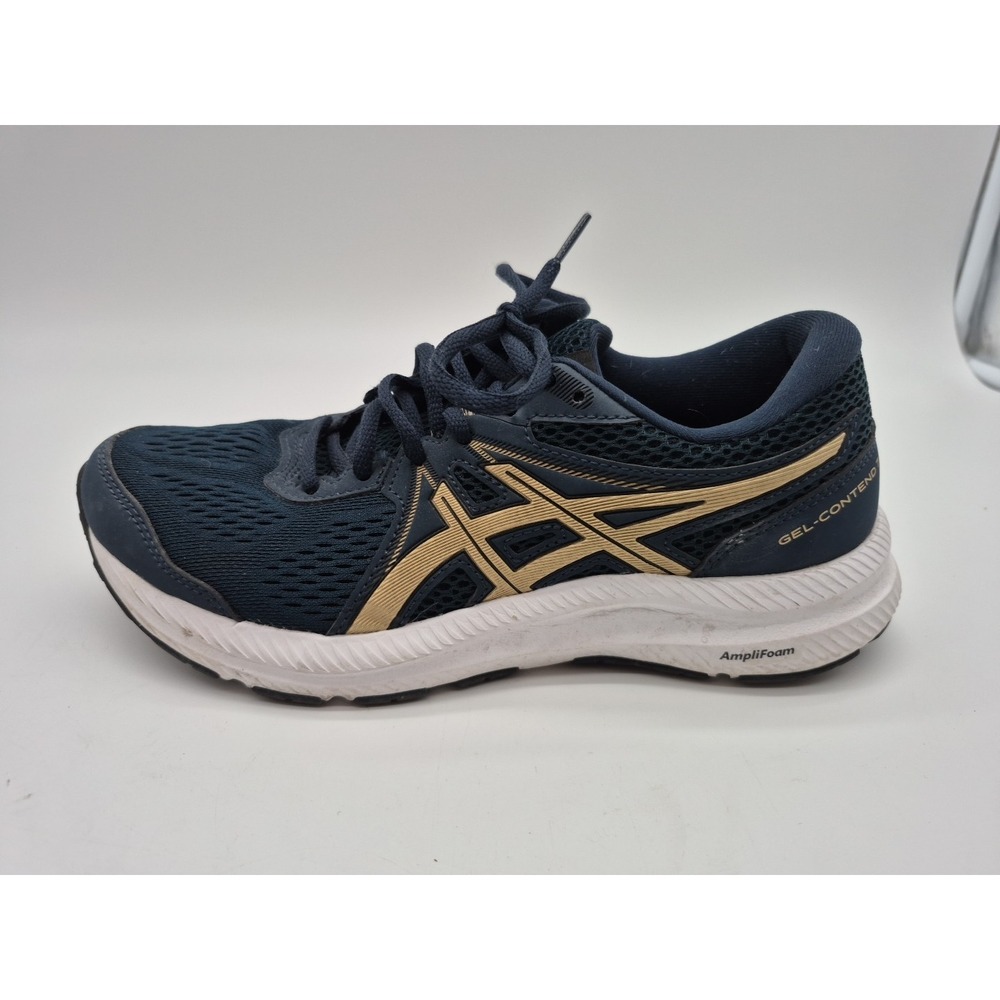 ASICS Gel Contend 7 Navy Gold Running Shoes Athletic Sneakers Women's 8